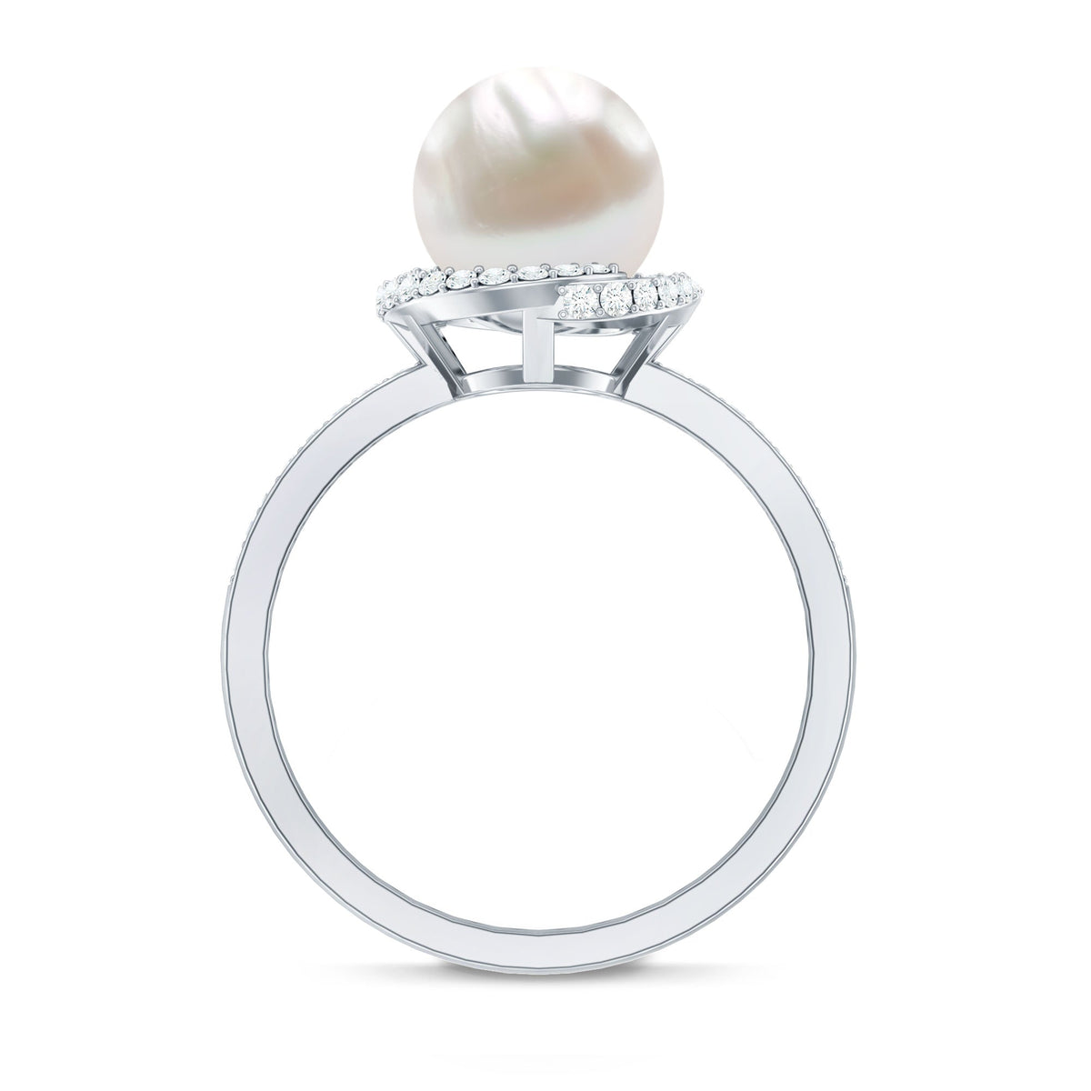 Anillo de compromiso de perlas cultivadas de agua dulce de 7,4 quilates con diamantes de diseño
