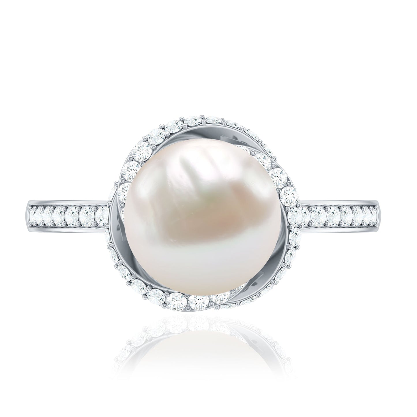 Anillo de compromiso de perlas cultivadas de agua dulce de 7,4 quilates con diamantes de diseño