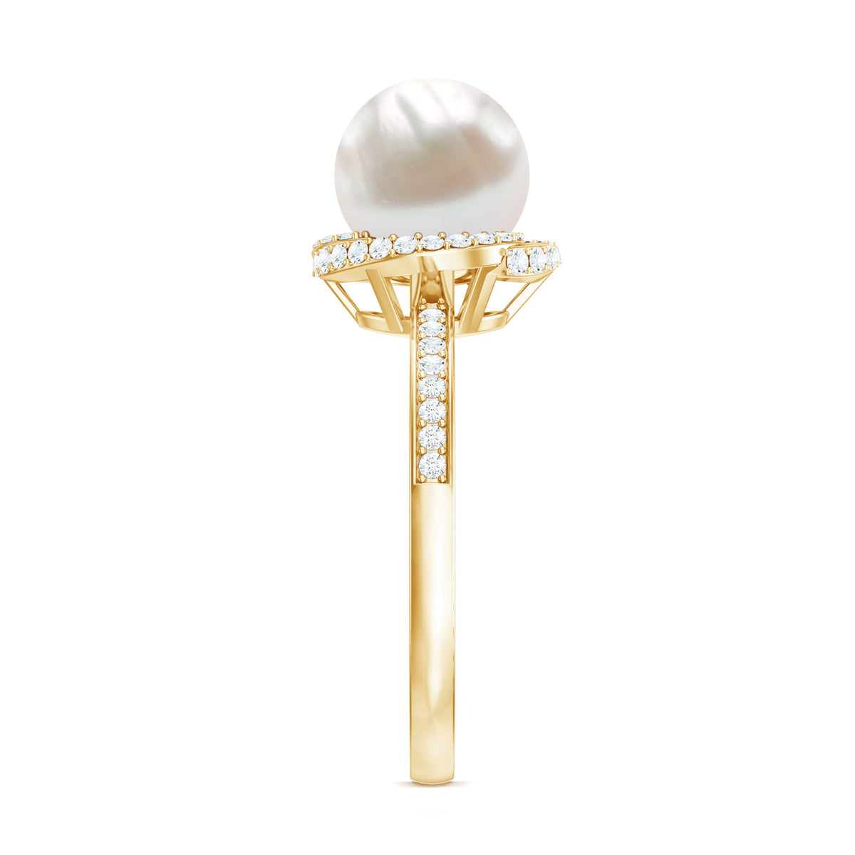 Anillo de compromiso de perlas cultivadas de agua dulce de 7,4 quilates con diamantes de diseño