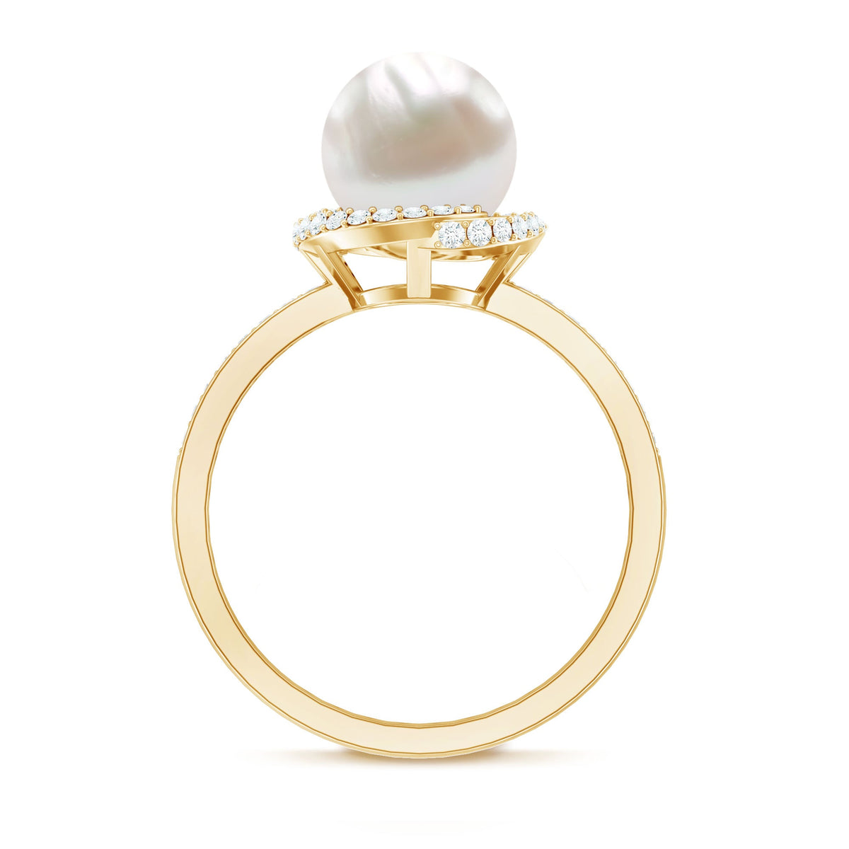 Anillo de compromiso de perlas cultivadas de agua dulce de 7,4 quilates con diamantes de diseño