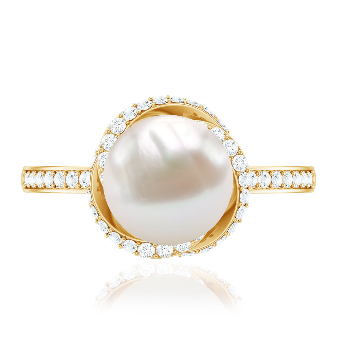 Anillo de compromiso de perlas cultivadas de agua dulce de 7,4 quilates con diamantes de diseño
