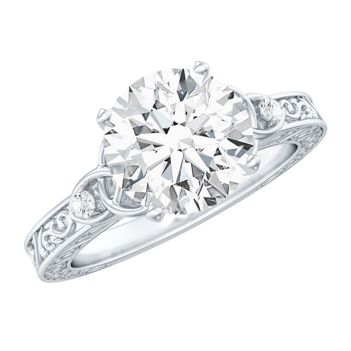 Antique Looking Round Moissanite Celtic Knot Engagement Ring