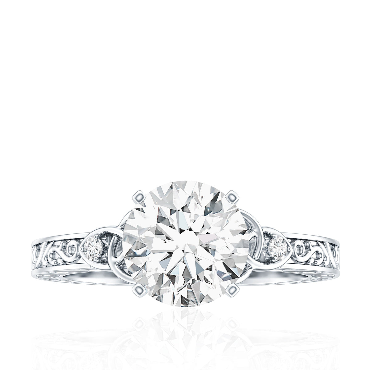 Antique Looking Round Moissanite Celtic Knot Engagement Ring