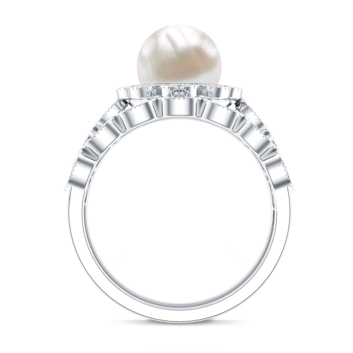 Freshwater Pearl and Diamond Wedding Ring Set