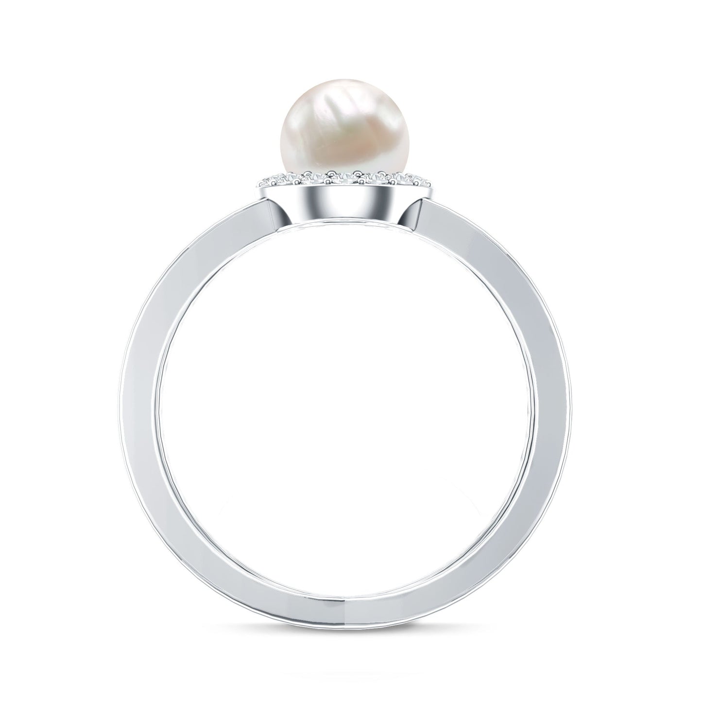 Anillo de compromiso con halo de diamantes y perla cultivada de agua dulce de 2 quilates auténticos con vástago entrecruzado