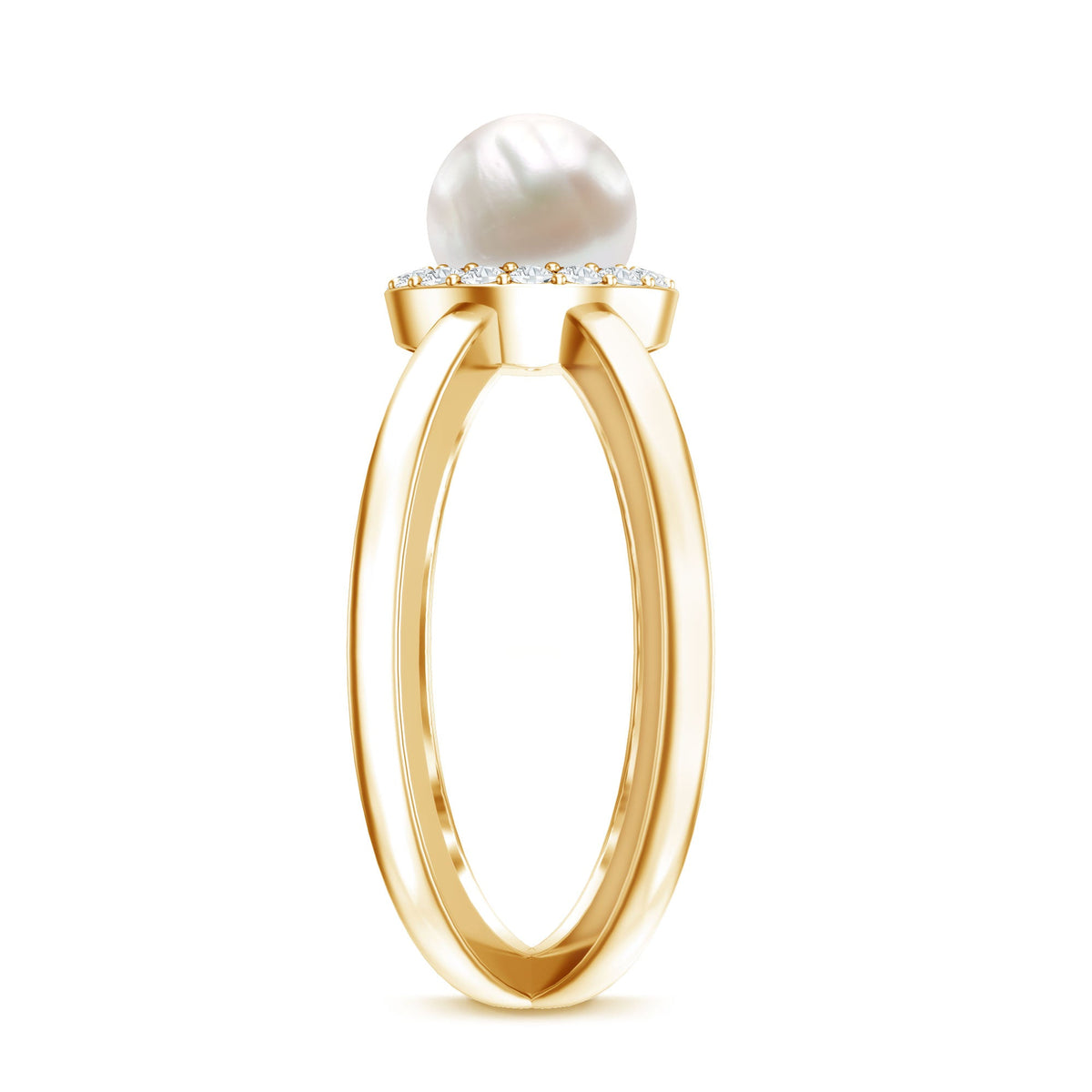 Anillo de compromiso con halo de diamantes y perla cultivada de agua dulce de 2 quilates auténticos con vástago entrecruzado
