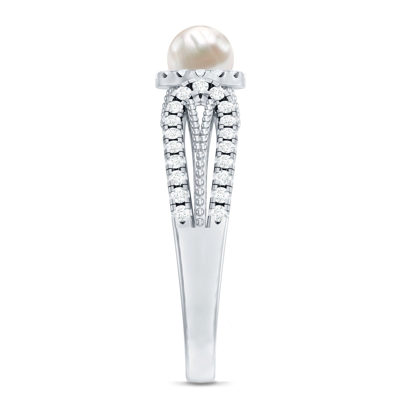 Anillo de compromiso de perlas cultivadas de agua dulce de 2 quilates y diamantes con detalle de cuentas