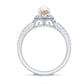 Anillo de compromiso de perlas cultivadas de agua dulce de 2 quilates y diamantes con detalle de cuentas