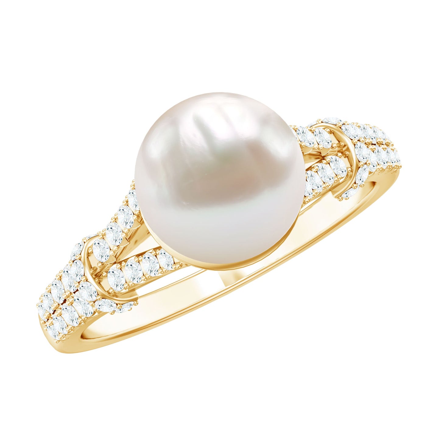 Cultured 7.4 Carat Freshwater Pearl Engagement Ring with Lab Diamonds