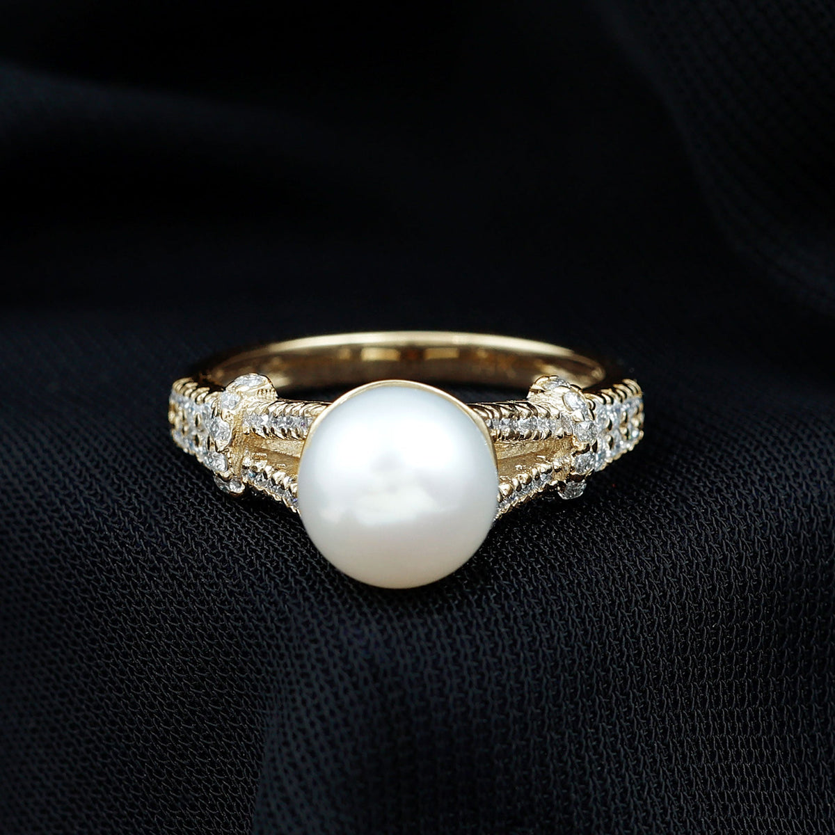 Cultured 7.4 Carat Freshwater Pearl Engagement Ring with Lab Diamonds