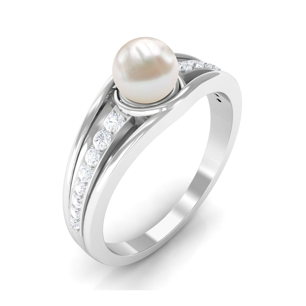 Cultured 2 Carat Freshwater Pearl Engagement Ring with Diamond