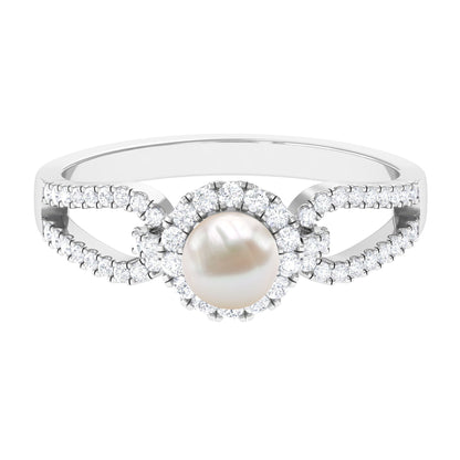 2 Carat Freshwater Pearl and Diamond Engagement Ring with Split Shank