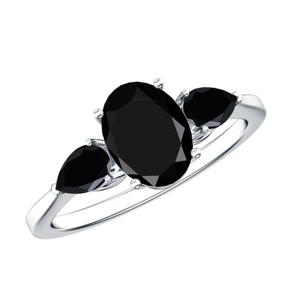 Natural Black Onyx Three Stone Engagement Ring