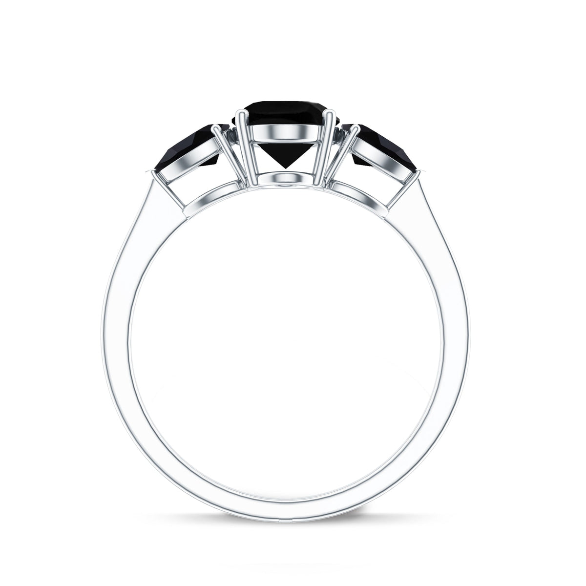 Natural Black Onyx Three Stone Engagement Ring