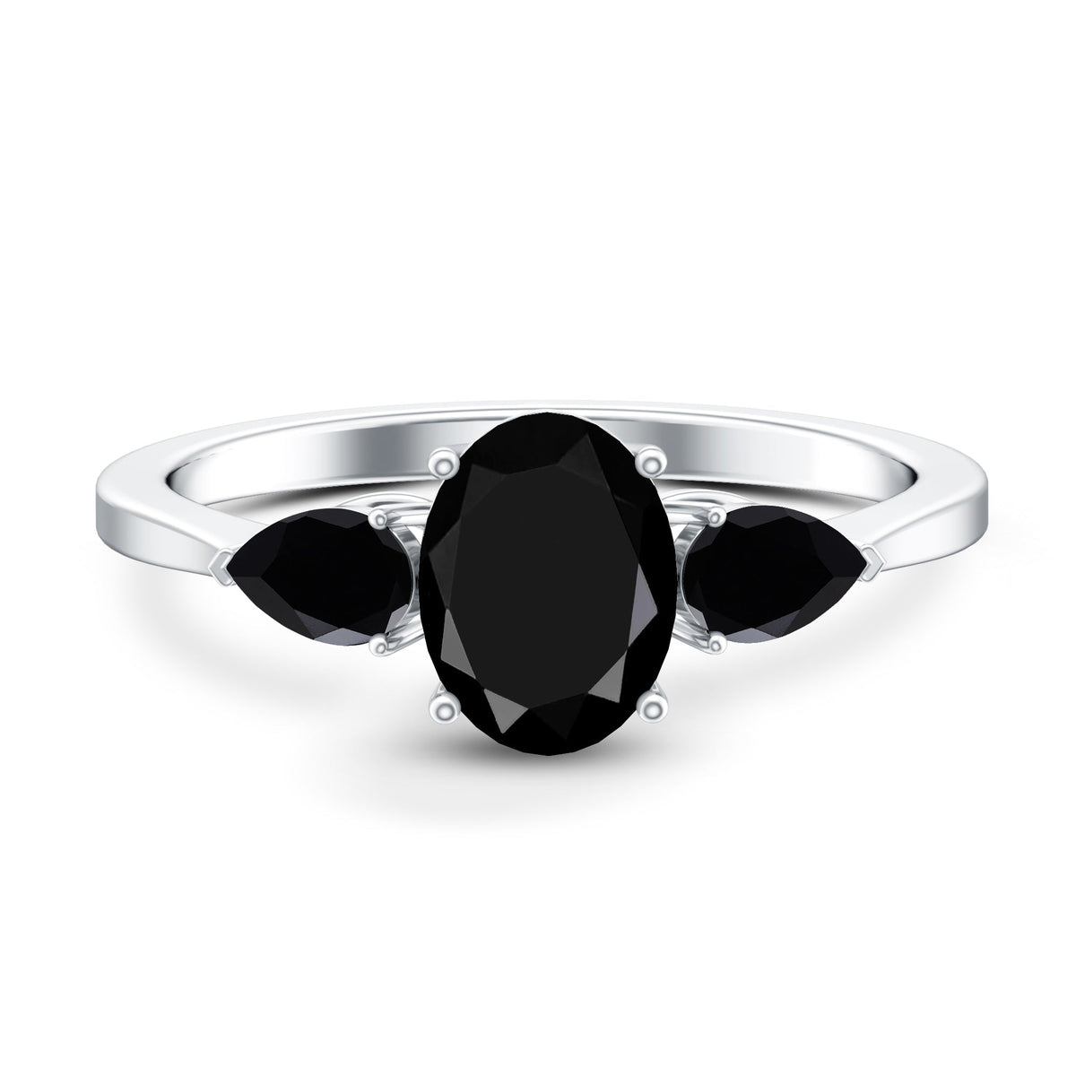 Natural Black Onyx Three Stone Engagement Ring