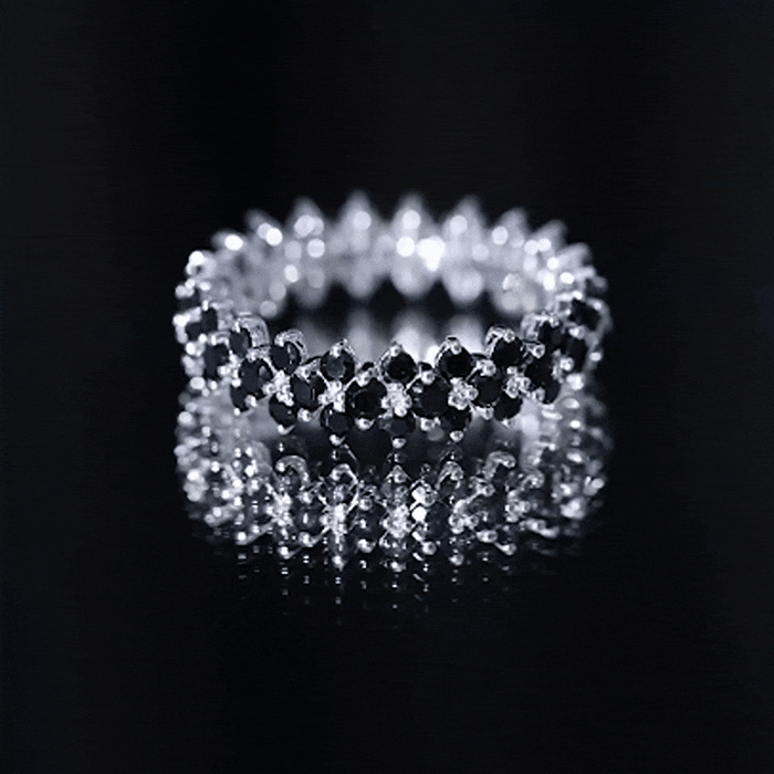 Anillo de Boda de Onyx Negro con Corte Redondo para Mujer