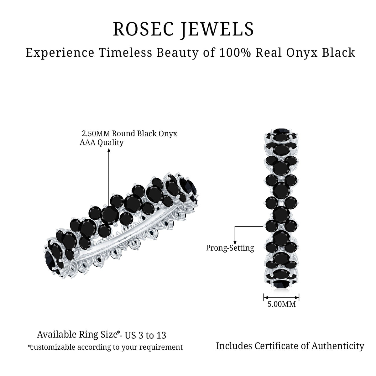Anillo de Boda de Onyx Negro con Corte Redondo para Mujer