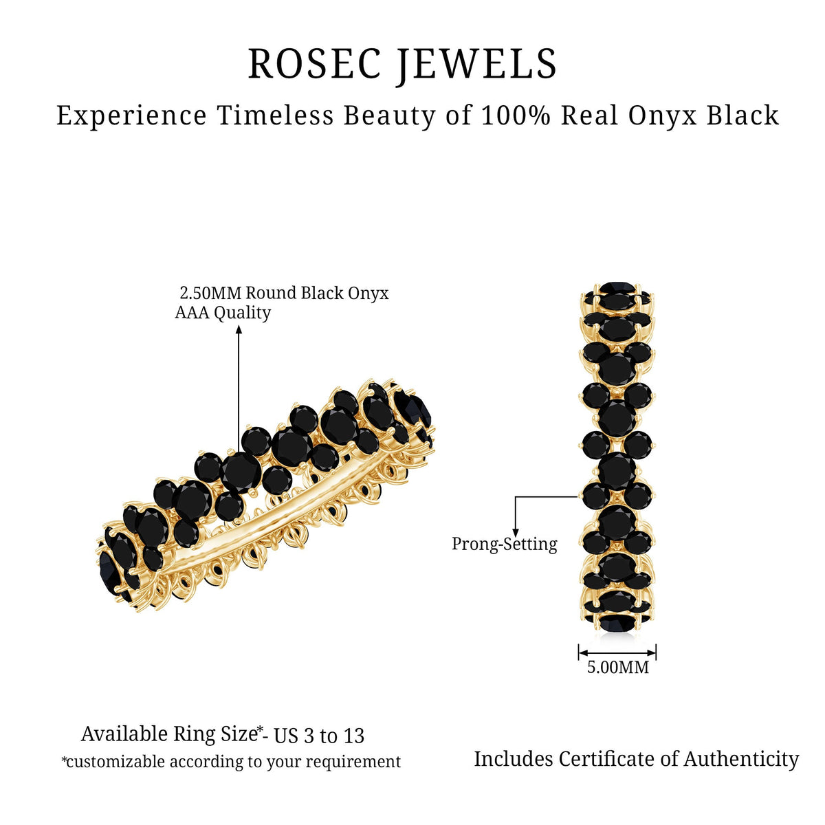 Anillo de Boda de Onyx Negro con Corte Redondo para Mujer