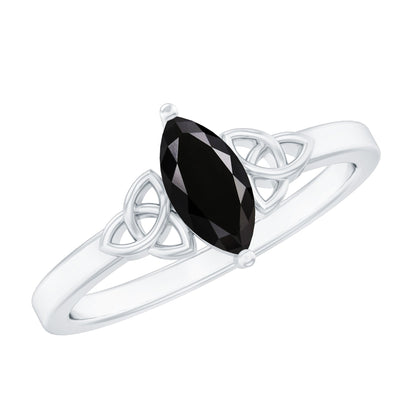 Anillo de promesa de diamante negro de laboratorio de 0,8 quilates con forma de marquesa y nudo celta, certificado