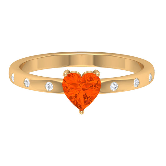 Anillo de Compromiso Corazón de Ópalo de Fuego de 0.9 Quilates con Diamante