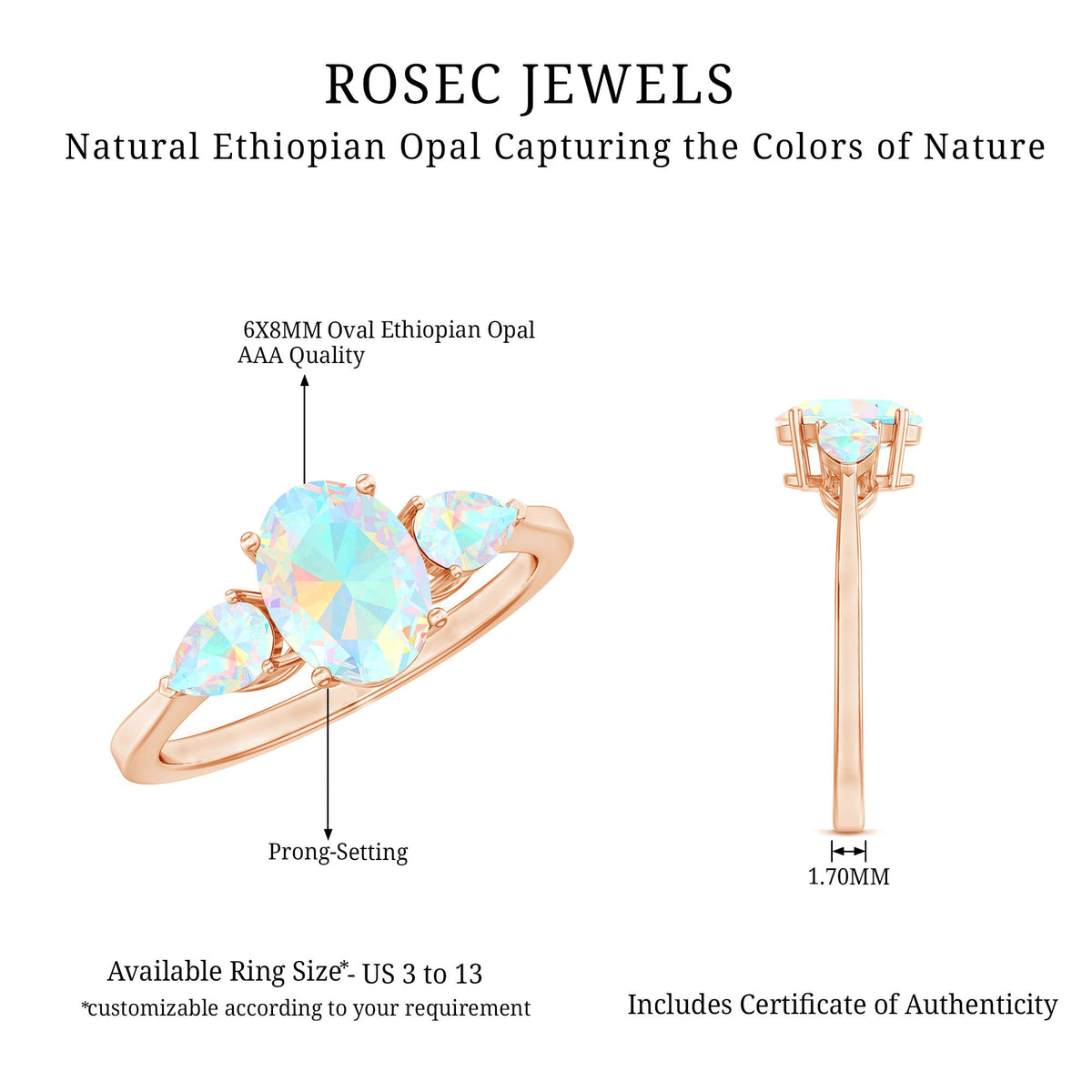 Natural Ethiopian Opal 3 Stone Engagement Ring With Certificate