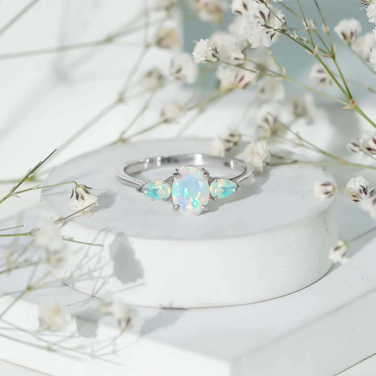 Natural Ethiopian Opal 3 Stone Engagement Ring With Certificate