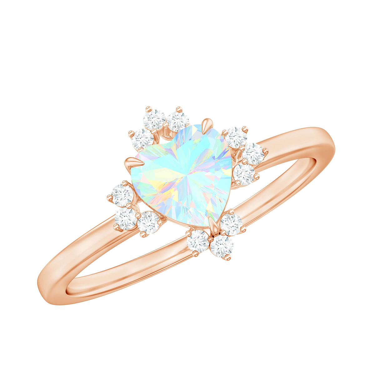 Anillo de compromiso de corazón de ópalo natural de 0,75 quilates con diamante