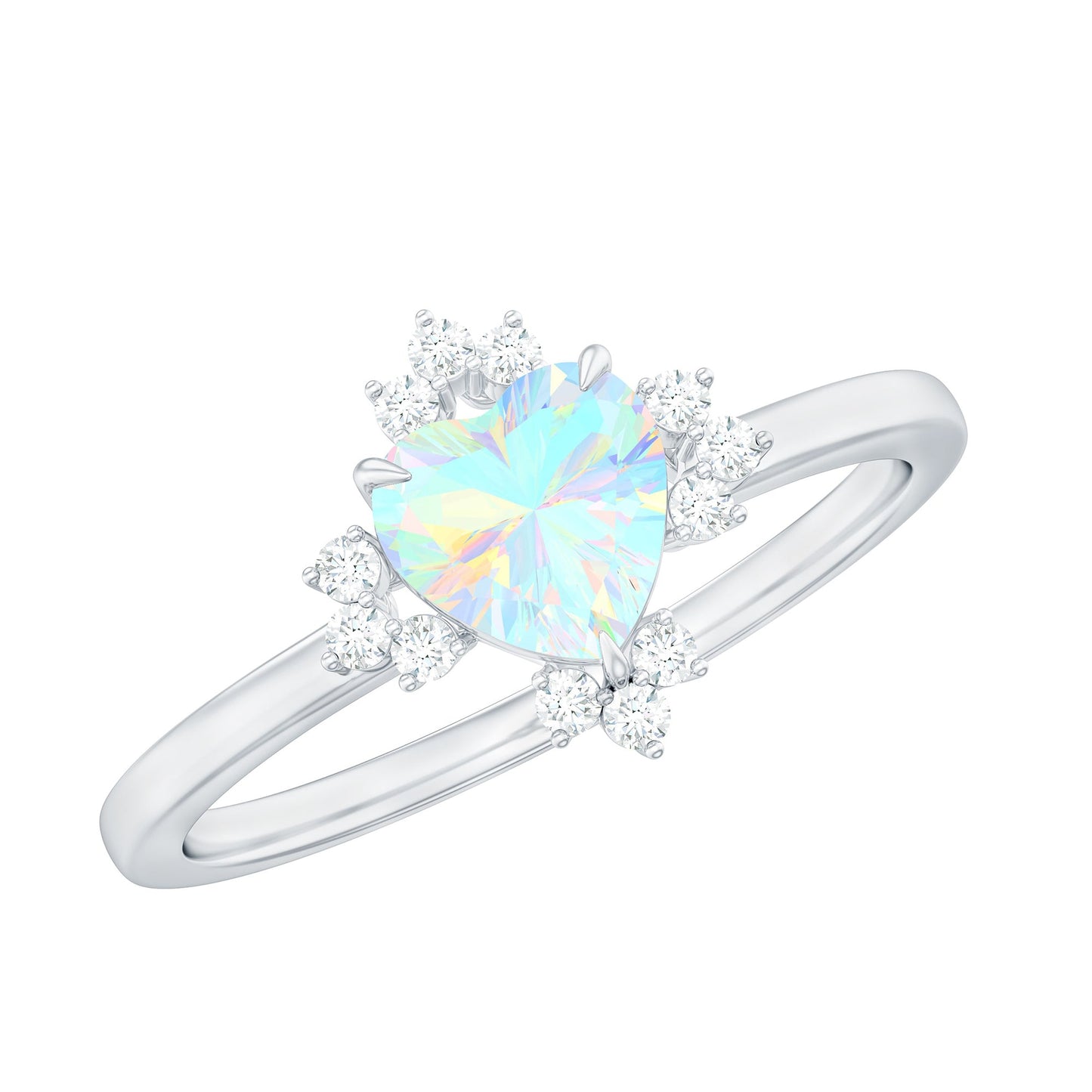 Anillo de compromiso de corazón de ópalo natural de 0,75 quilates con diamante