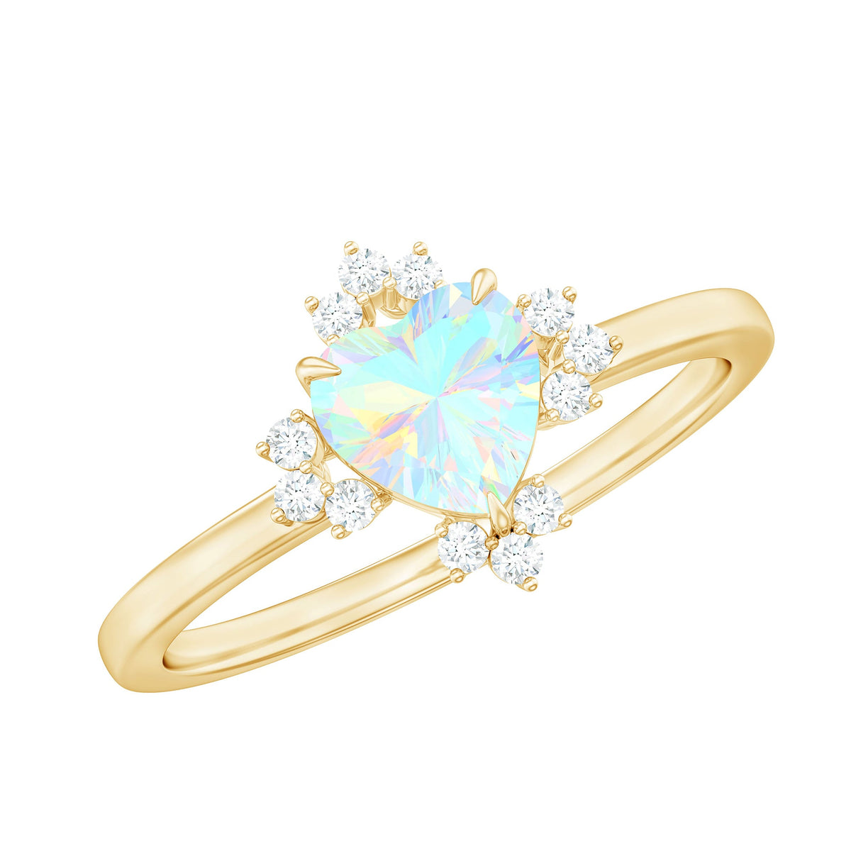 Anillo de compromiso de corazón de ópalo natural de 0,75 quilates con diamante