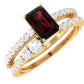 Real Garnet Diamond Emerald Cut Engagement Ring with Enhancer