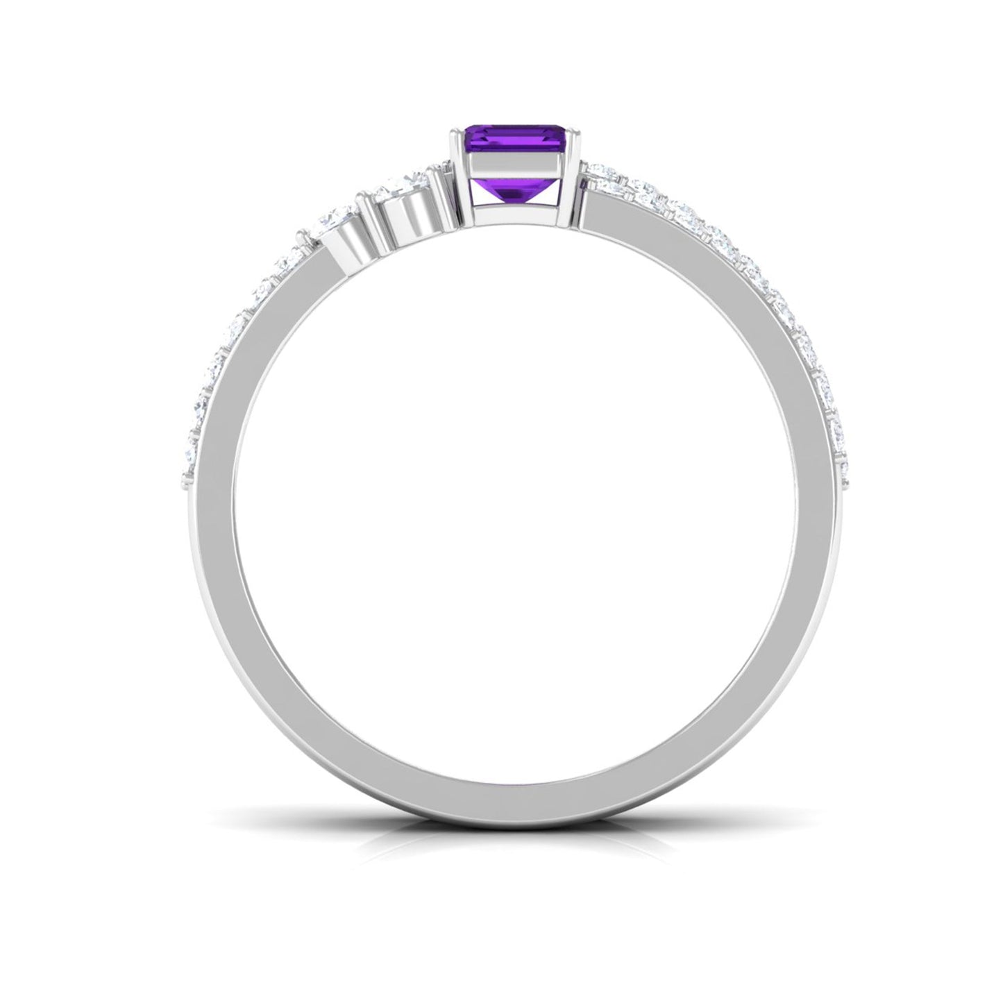 Conjunto de anillo de boda para novia de amatista de talla esmeralda de 1.4 quilates natural con diamante
