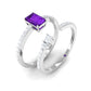 Conjunto de anillo de boda para novia de amatista de talla esmeralda de 1.4 quilates natural con diamante