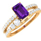 Conjunto de anillo de boda para novia de amatista de talla esmeralda de 1.4 quilates natural con diamante