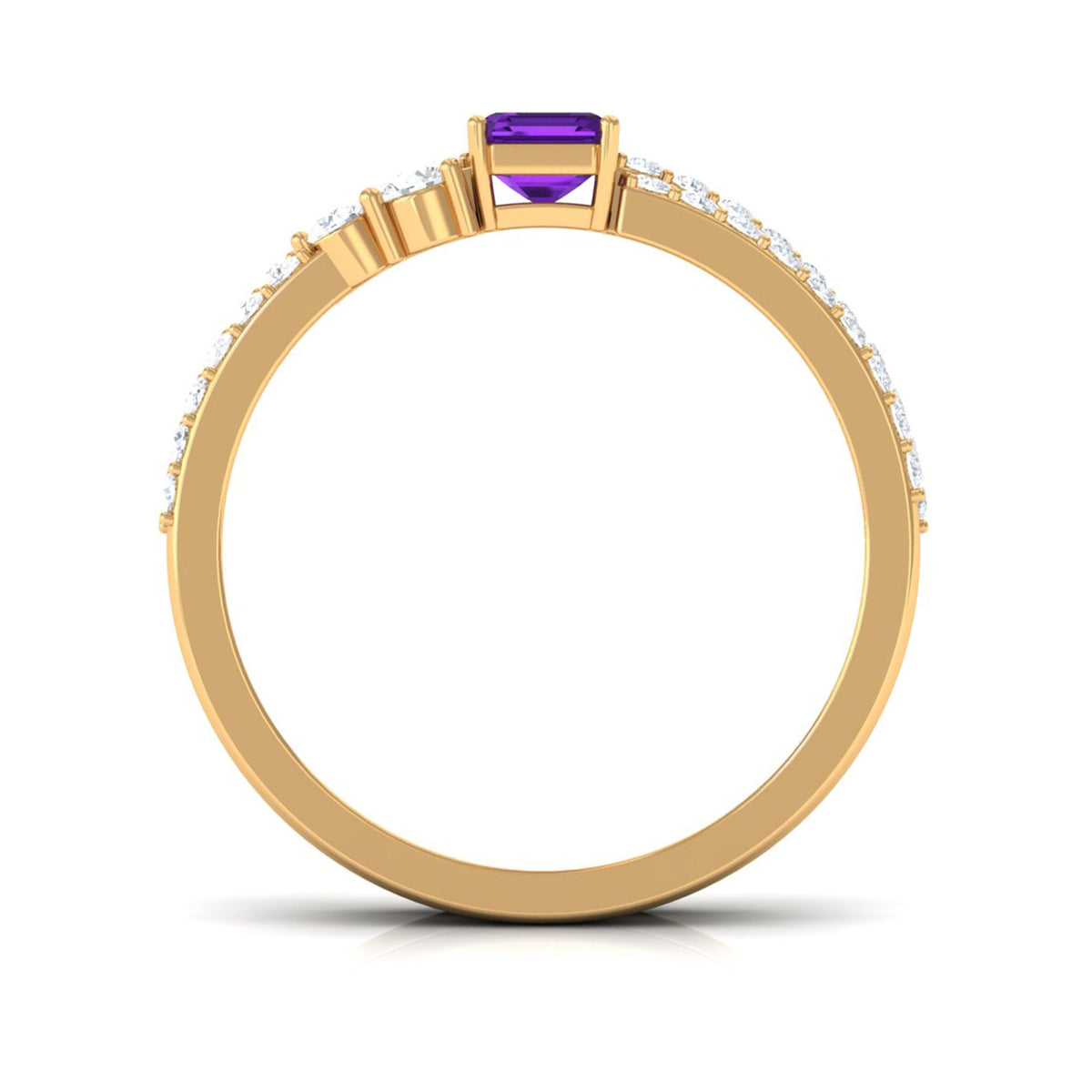 Conjunto de anillo de boda para novia de amatista de talla esmeralda de 1.4 quilates natural con diamante