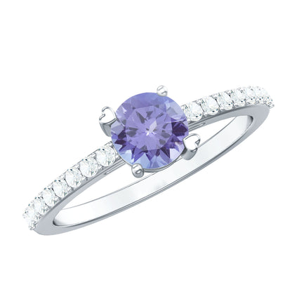Certified Real Tanzanite Promise Ring with Diamond