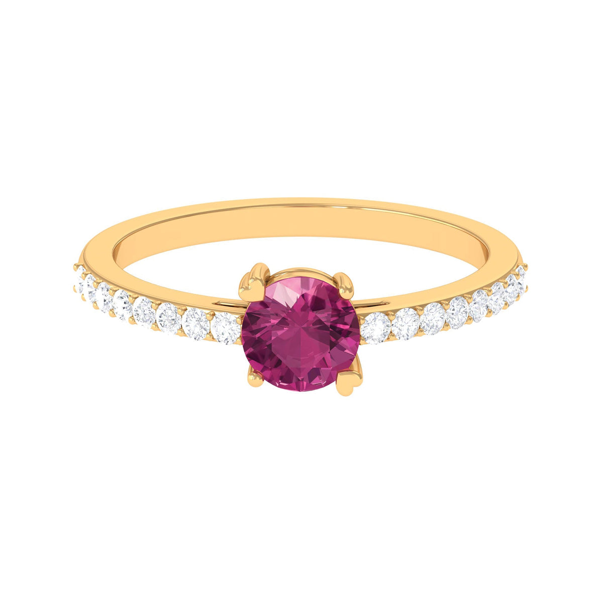 0.4 Carat Real Pink Tourmaline Solitaire Promise Ring with Diamond Side Stones