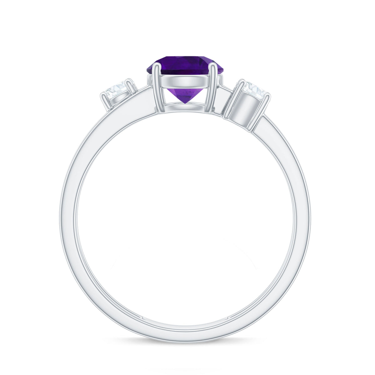Anillo de compromiso de amatista natural de 1,2 quilates con doble banda y diamante