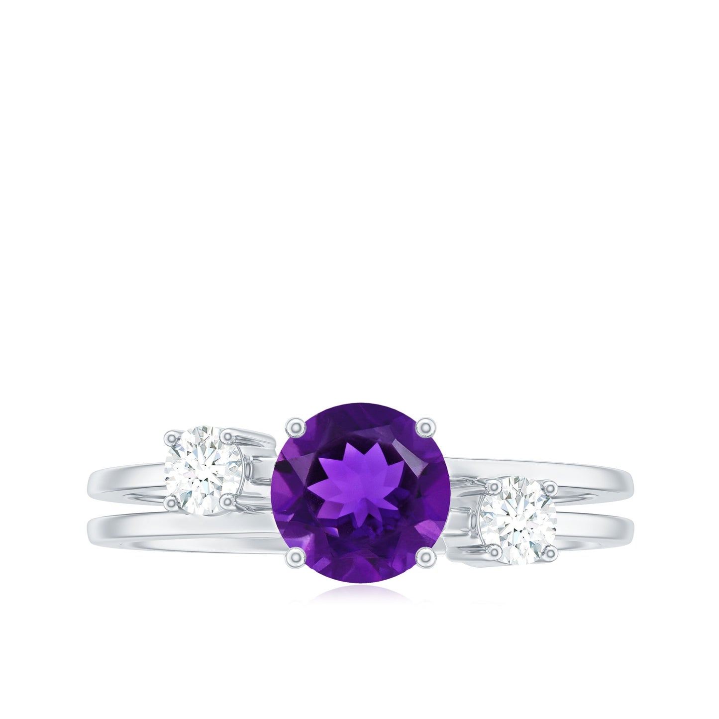 Anillo de compromiso de amatista natural de 1,2 quilates con doble banda y diamante
