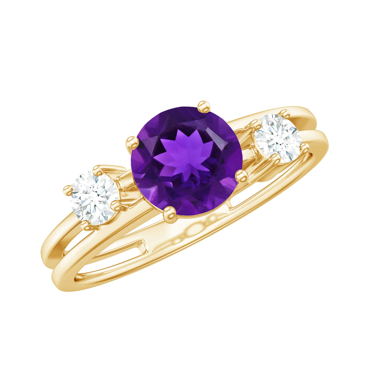 Anillo de compromiso de amatista natural de 1,2 quilates con doble banda y diamante