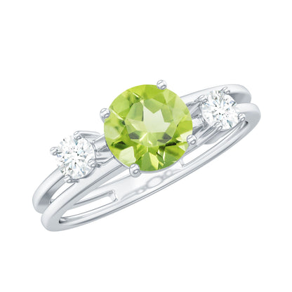 2 Carat Peridot Double Band Engagement Ring with Diamond