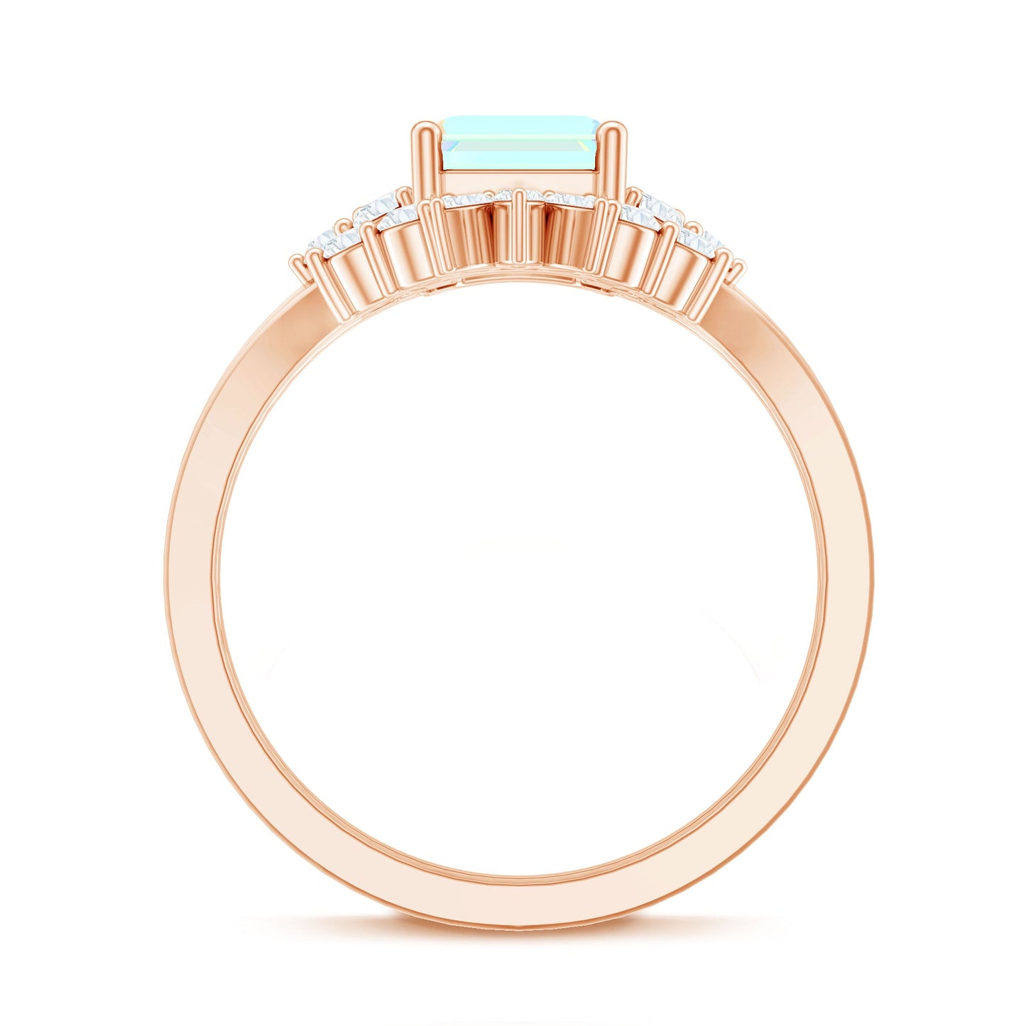 Anillo de compromiso certificado de ópalo etíope auténtico y diamante talla esmeralda con realzador