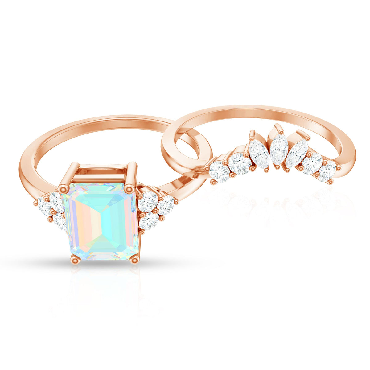 Anillo de compromiso certificado de ópalo etíope auténtico y diamante talla esmeralda con realzador