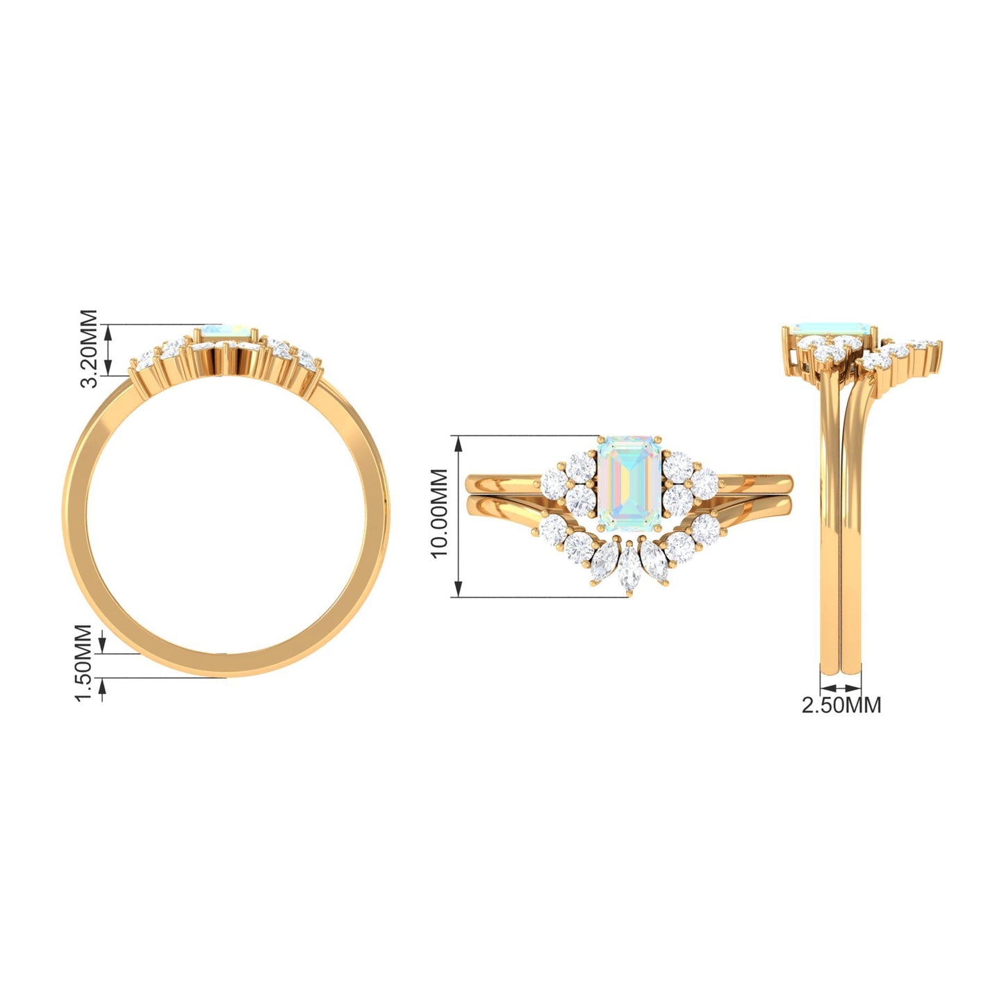 Anillo de compromiso certificado de ópalo etíope auténtico y diamante talla esmeralda con realzador