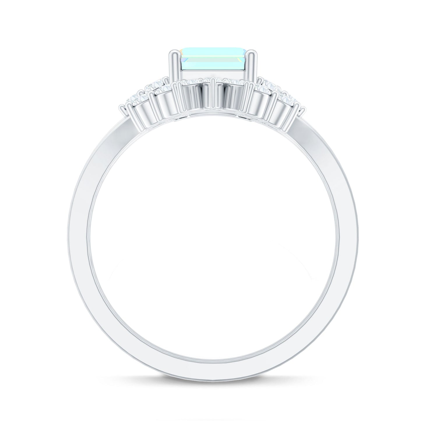Anillo de compromiso certificado de ópalo etíope auténtico y diamante talla esmeralda con realzador