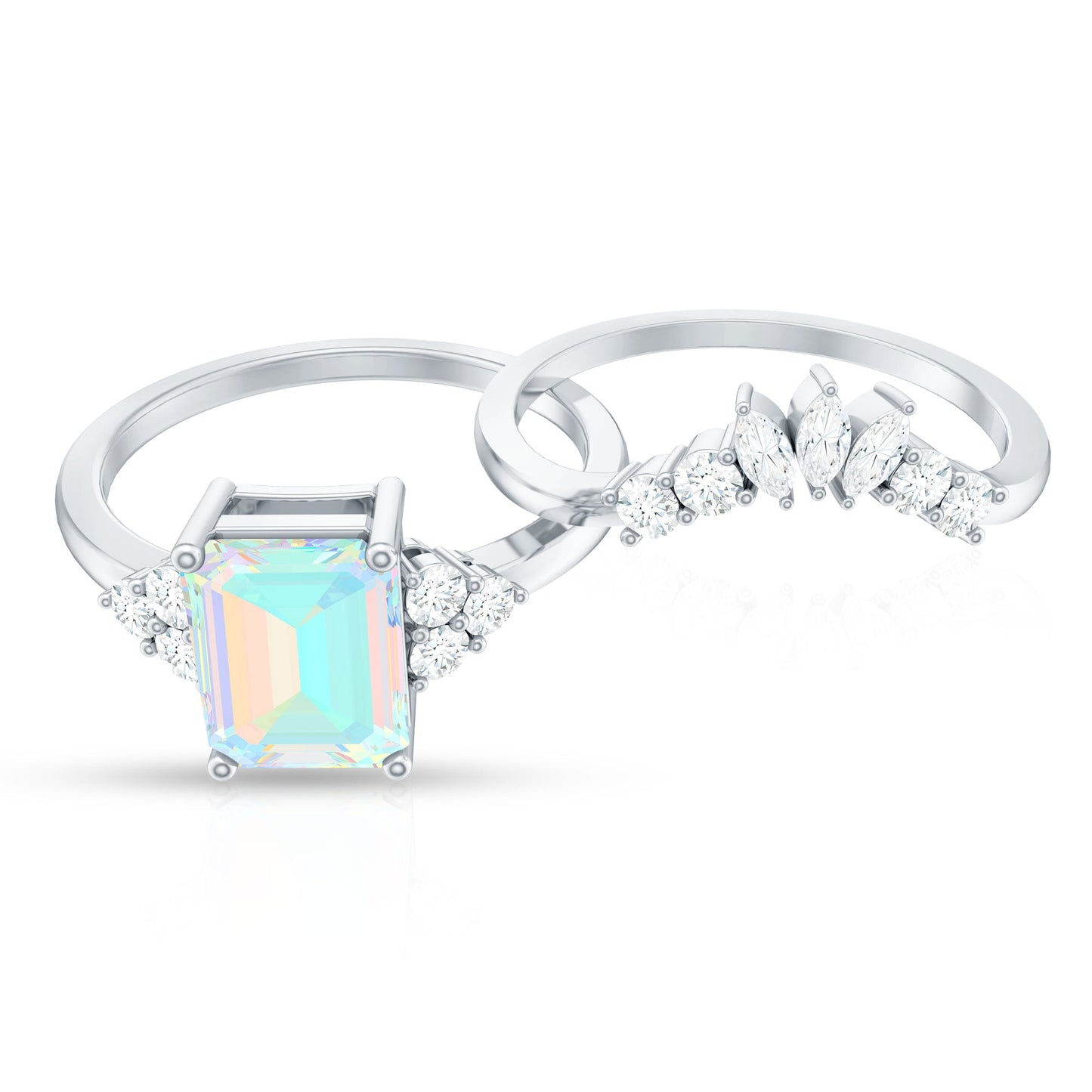 Anillo de compromiso certificado de ópalo etíope auténtico y diamante talla esmeralda con realzador