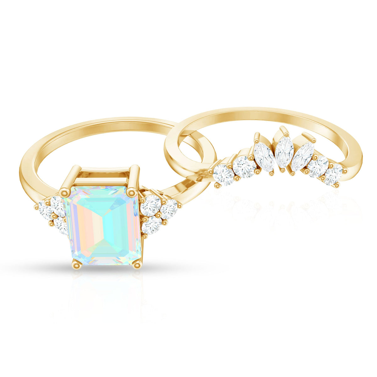 Anillo de compromiso certificado de ópalo etíope auténtico y diamante talla esmeralda con realzador
