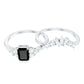 Emerald Cut Black Onyx Engagement Ring with Diamond Wedding Band