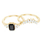 Emerald Cut Black Onyx Engagement Ring with Diamond Wedding Band