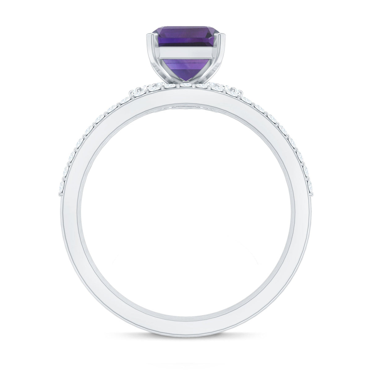 Natural 1.4 Carat Amethyst 3 Piece Bridal Ring Set with Diamond