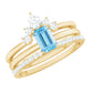 Anillo de Solitario de Aguamarina de Corte Esmeralda de 0,6 Quilates, Juego de 3 con Diamante
